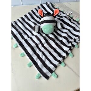 Oh Joy! Zebra Lovey Security Blanket Striped Plush‎ Mint Pom Pom Trim
